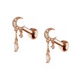 Rose Gold Moon Shape Cartilage Earring with Dangle