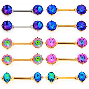 Toposh Round Shape Rainbow Gem Nipple Piercing Jewelry