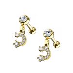 Surgical Steel 316L steel gold plated cartilage with dangle
