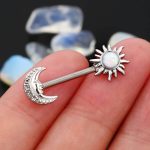 316L Stainless Steel Silver Moon and Sun Nipple Barbell Ring Piercing