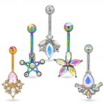 Rainbow Plated Colorful CZ Belly Button Ring