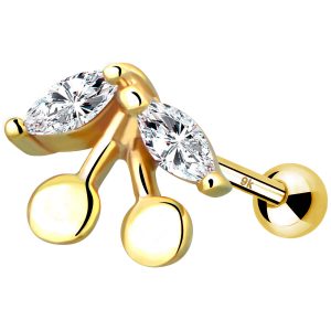 9K/10K/14K/18K Solid Gold crystal Piercing Wholesale tragus Helix Ear Ring Cartilage cherry Piercing Earrings