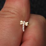 9K/10K/14K/18K Solid Gold Ear Stud crystal Piercing dragonfly Earrings tragus Helix Cartilage Piercing Jewelry