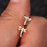 9K/10K/14K/18K Solid Gold Ear Stud crystal Piercing dragonfly Earrings tragus Helix Cartilage Piercing Jewelry