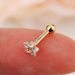 9K/10K/14K/18K Solid Gold Ear Stud crystal Piercing Earrings tragus Helix Cartilage Flower Piercing