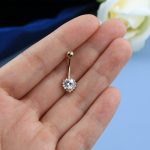 9K/10K/14K/18K Solid Gold belly ring navel button ring piercing crystal heart Piercing jewelry