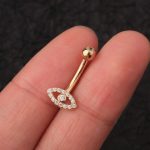 9K/10K/14K/18K Solid Gold belly ring navel button ring piercing crystal eye Piercing jewelry