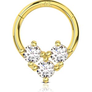 9K/10K/14K/18K Solid Gold heart segent ring piercing crystal nose daith cartilage Piercing jewelry