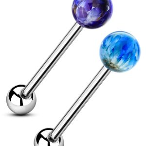 2PCS Tongue Barbells 14G Acrylic Flower Hypoallergenic Tounge Bars Tongue Piercing Rings