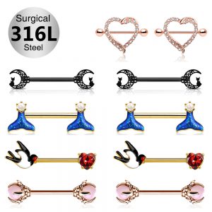 14G Nipple Rings 316L Stainless Steel CZ Nipplerings Cute Barbell Rings Bars Body Piercing Jewelry for Women