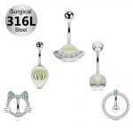 Navel Belly Button Ring Piercing Jewelry 316L Stainless Steel Glow in the dark alien