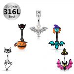 Halloween Navel Belly Button Ring Piercing Jewelry 316L Stainless Steel cat Pumpkin Bat ghost