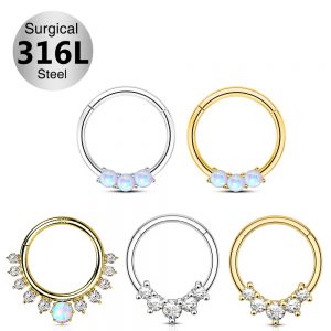 helix earring Segment Rings Piercing conch daith tragus cartilage hinged clicker 316L stainless steel opal