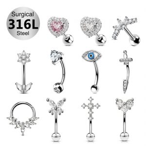 Cartilage Earring Set Stainless Steel Flower Opal CZ Stud Earrings Cartilage Conch Helix Piercing Jewelry for Women